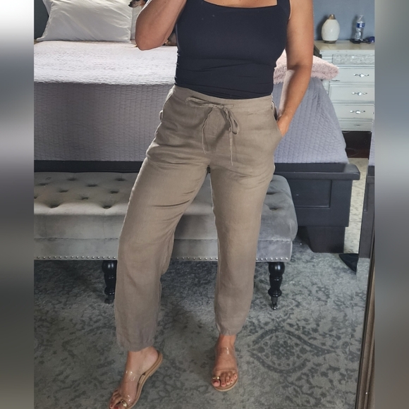 Khaki Linen jogger Pants